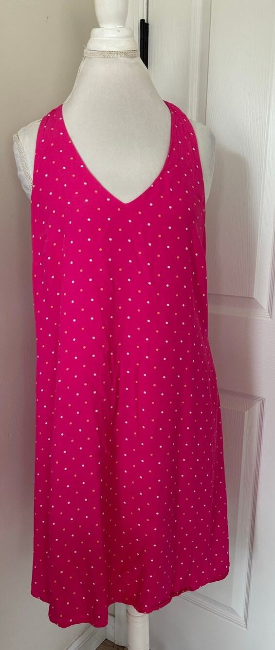 Loft Large Pink Dotted Swing Dress Criss Cross Back Summer